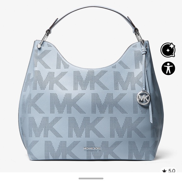 Michael Kors Joan Extra-Large Pebbled Leather Shoulder Bag – Powder Blue - Picture 1 of 8